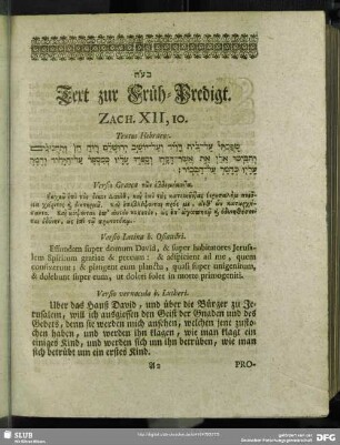 [Früh-Predigt. Zach. XII, 10]
