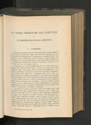 La Nostra Emigrazione Agli Stati Uniti E La Colonizzazione Italiana Nel Texas.