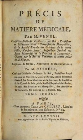 Précis De Matiere Médicale, Tome Second