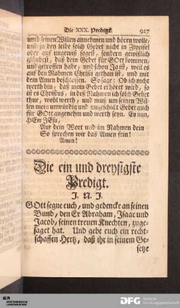 Die ein und dreysigste Predigt.