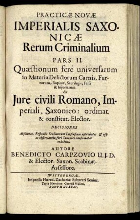 2: Practicae Novae Imperialis Saxonicae Rerum Criminalium Pars .... 2