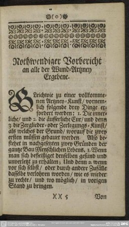 Nothwendiger Vorbericht an alle der Wund-Artzney Ergebene
