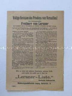Propagandaflugblatt der DVP zur Reichstagswahl 1920 nach dem Kapp-Putsch
