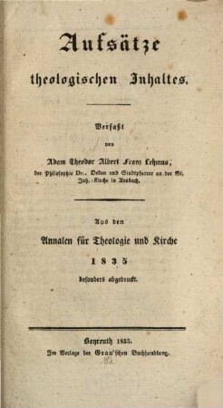 Aufsätze theologischen Inhalts
