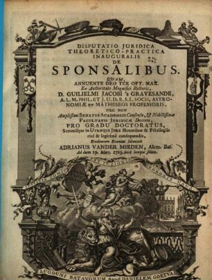 Disp. ... inaug. de sponsalibus