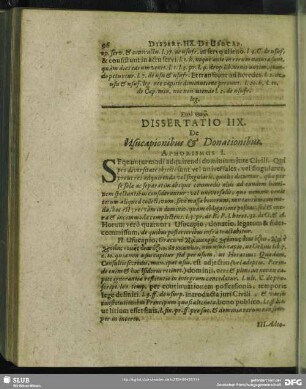 Dissertatio IIX. De Usucapionibus & Donationibus