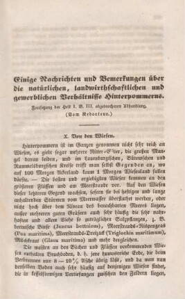 Einige Nachrichten und Bemerkungen über die natürlichen, landwirthschaftlichen und gewerblichen Verhältnisse Hinterpommerns. Fortsetzung der Heft 1. B. III abgebrochenen Abhandlung.