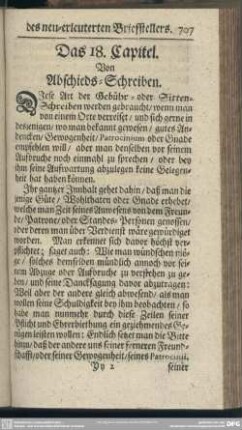 Das 18. Capitel. Von Abschieds-Schreiben