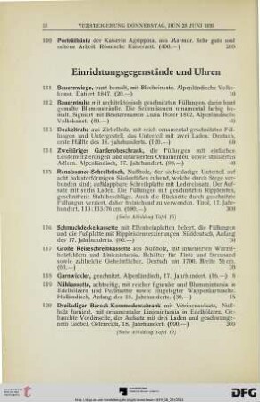 Einrichtungsgegenstände und Uhren (Nr. 111-204)