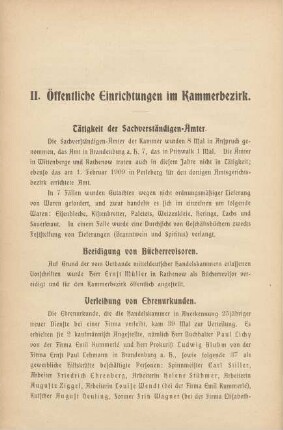 II. Öffentliche Einrichtungen im Kammerbezirk.