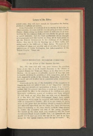 III. Child Emigration: Suggested Committee.