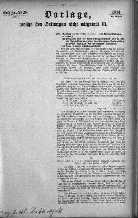 Anlage: Noch zu No.28. (607.), Vorlagen, welche den Zeitungen nicht mitgeteilt sind