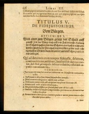 Titulus V. De Fideiussoribus. Von Bürgen.