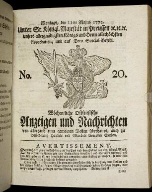 No. 20. Montags, den 11ten Majus 1772.