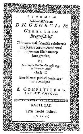 Eph¯emiai Ad doctiss. Virorum Dn. Georgium Gerhardum Bregens. Siles.