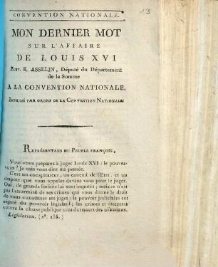 Mon dernier mot sur l'affaire de Louis XVI
