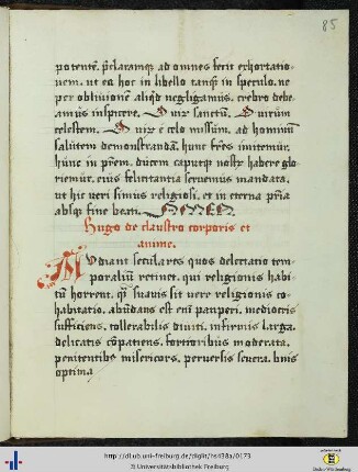 [85r] Excerptum e Hugonis de S. Victore De claustro animae.