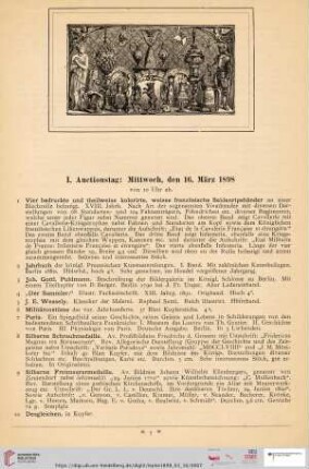 I. Auctionstag: Mittwoch, den 16. März 1898 (Nr. 1 - 220)