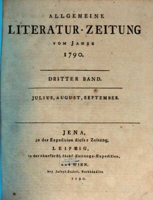 Allgemeine Literatur-Zeitung : ALZ ; auf das Jahr ..., 1790, 3