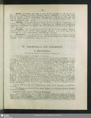 III. Sammlungen und Lehrmittel