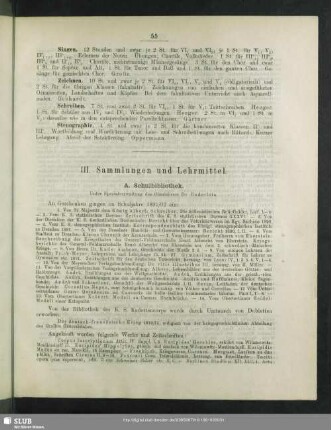 III. Sammlungen und Lehrmittel