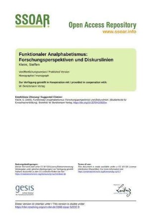 Funktionaler Analphabetismus: Forschungsperspektiven und Diskurslinien