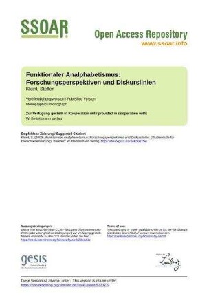 Funktionaler Analphabetismus: Forschungsperspektiven und Diskurslinien