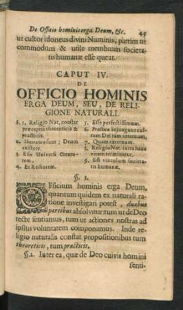 Caput IV. De Officio Hominis Erga Deum, Seu, De Religione Naturali