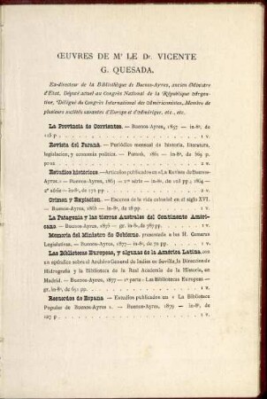 Oeuvres de M. Le Dr. Vicente G. Quesada