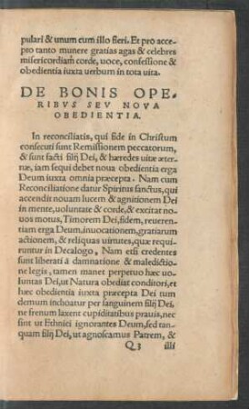 De Bonis Operibus Seu Nova Obedientia.