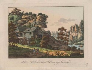 Die Hirschmühle am Ausgang des Hirschgrundes in das Elbtal (linksseitig) nordwestlich von Schmilka (Bad Schandau) in der Sächsischen Schweiz