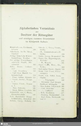 Alphabetisches Verzeichnis der Besitzer der Rittergüter und sonstigen exemten Grundstücke im Königreich Sachsen