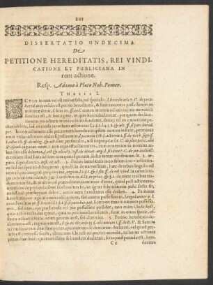 Dissertatio Undecima. De Petitione Hereditatis, Rei Vindicatione Et Publiciana In rem actione.