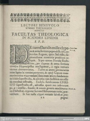 Lectori Benevolo Studio Theologico Addicto Facultas Theologica In Academia Lipsiensi