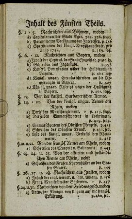 Inhalt des fünften Theils.