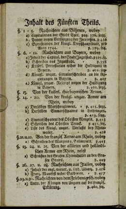 Inhalt des fünften Theils.