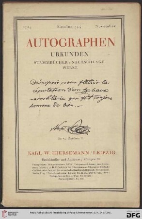 Nr. 545: Katalog: Autographen, Urkunden, Stammbücher/Nachschlagewerke
