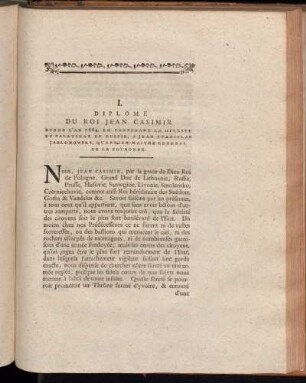 I. Diplome Du Roi Jean Casimir Donne L'An 1664. [...]