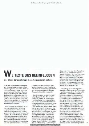 Wie Texte uns beeinflussen. Eine Bilanz der psychologischen "Persuasionsforschung"