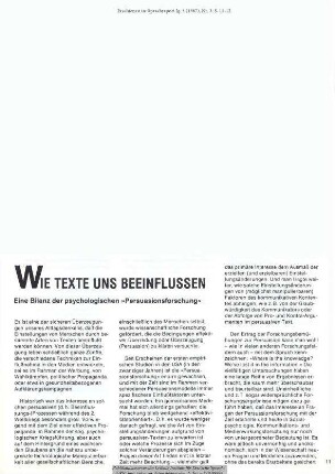 Wie Texte uns beeinflussen. Eine Bilanz der psychologischen "Persuasionsforschung"