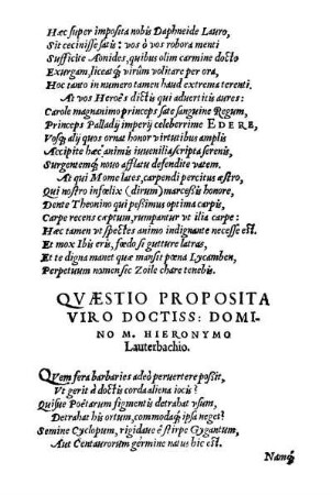 Quaestio Proposita ... Hieronymo Lauterbachio
