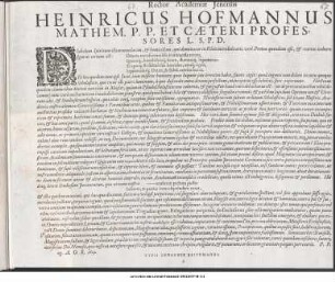 Rector Academiae Jenensis Heinricus Hofmannus Mathem. P. P. Et Caeteri Professores L. S. P. D. Diabolum Spiritum illum mendacem, & homicidam ... P.P. die Cal. Aug. A.O.R. 1619.