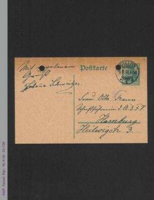 Postkarte von Johanna Schweitzer an Antonie Traun