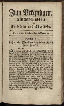 Das 7. Stück, Hamburg, den 16. May 1758.