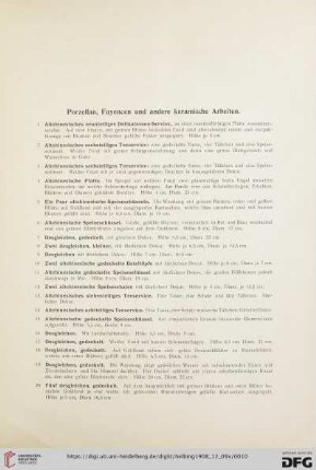 Porzellan, Fayencen und andere keramische Arbeiten (Nr. 1-66)