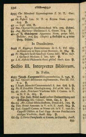 296-325, Sectio III. Interpretes Bibliorum.