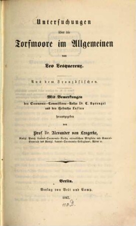 Untersuchungen über die Torfmoore im Allgemeinen