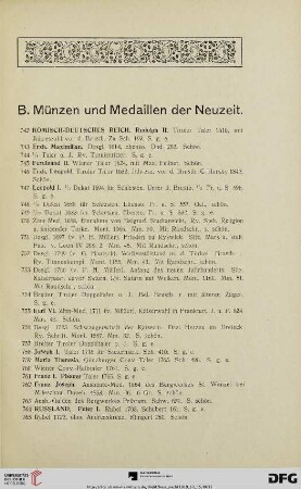 B. Münzen und Medaillen der Neuzeit (Nr. 742-1408)
