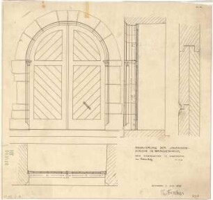 Fischer, Theodor; Brackenheim; Johanneskirche, Renovierung - Neue Eingangstür am Westportal (Grundriss,Ansicht, Schnitt, Detail)