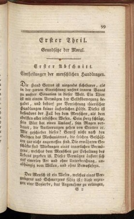 Erster Abschnitt. Eintheilungen der menschlichen Handlungen.